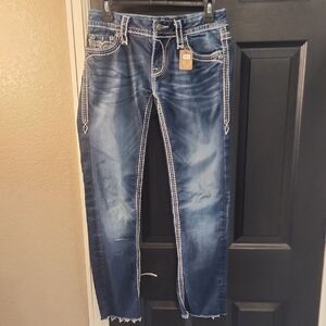 Rock Revival Blue Straight Jeans with Vintage Fading